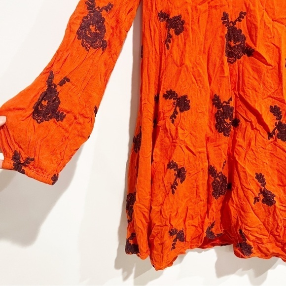 Free People Austin Embroidered Bohemian Mini Dress Red Orange - Picture 7 of 12